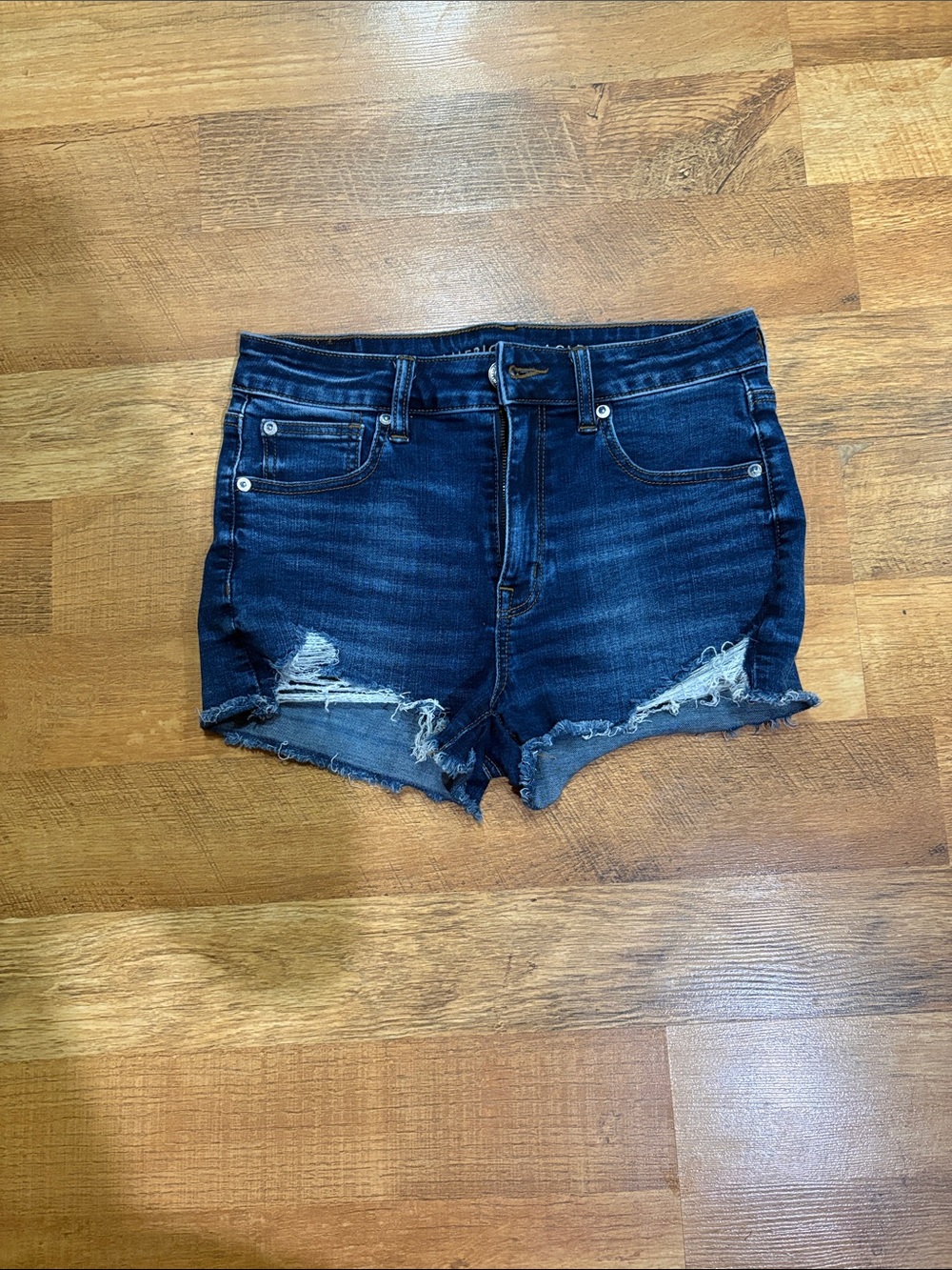 American Eagle Outfitters Dark Blue Distressed Denim Shorts